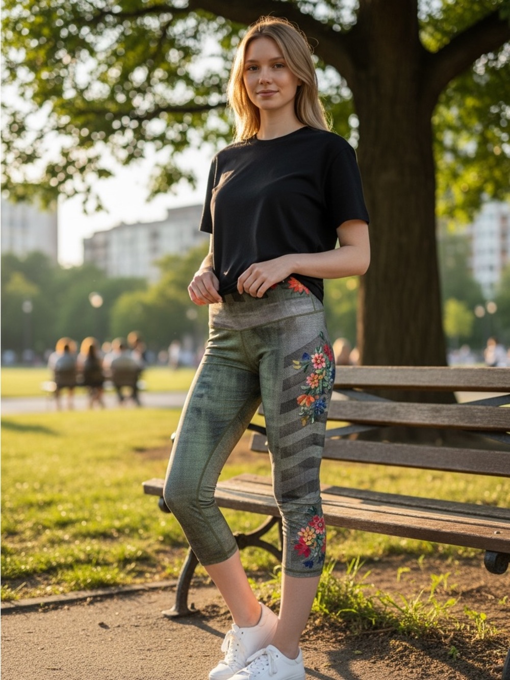 teeki Green Floral Capri Leggings
